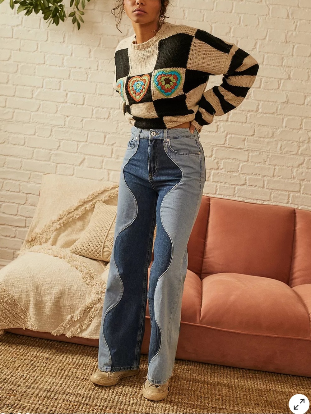 The ragged priest blue underworld Two-Tone Panel High-Waist Women’s Jeans - Blue